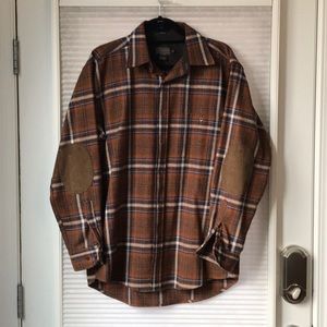 Pendleton Brown Plaid Button-Down Shirt with Elbow Patches